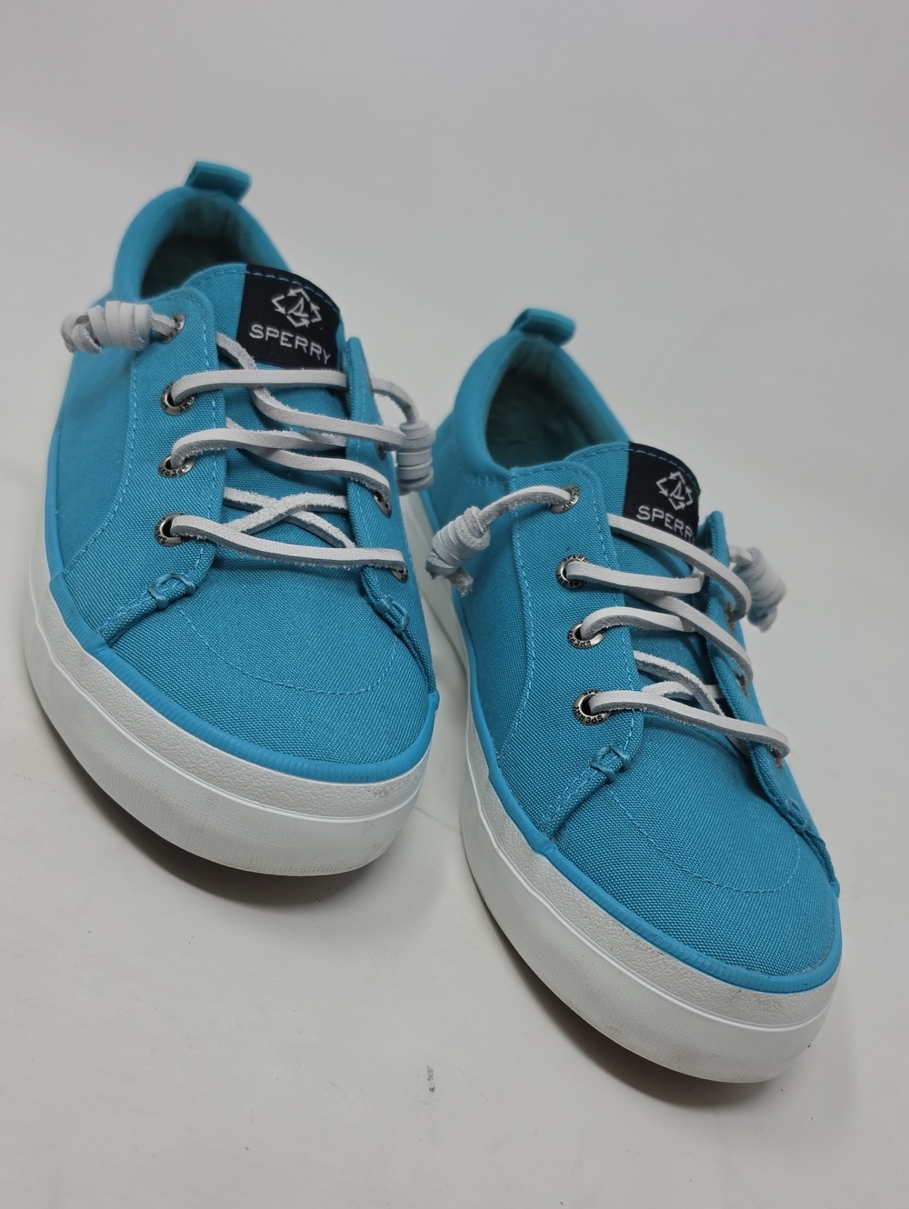 Sperry Womens Turquoise Canvas Lace-Up Sneakers